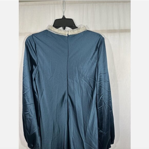 NWT IEENA Mac Duggal [ 10 ] Satin Long Blouson Sleeve Gown Sapphire Blue‎ #Q477 - Picture 15 of 16